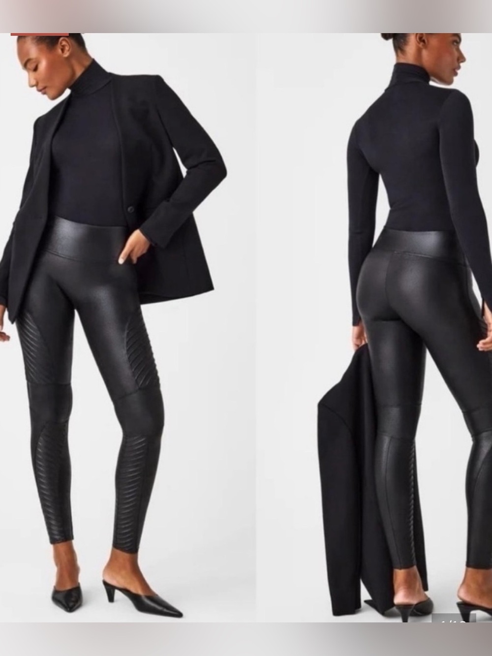 SPANX Black High-Rise Faux-Leather Moto Leggings
